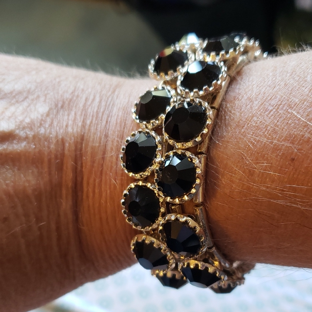 White House Black Market Set Of 2 Silver Braceleys with Black Beads